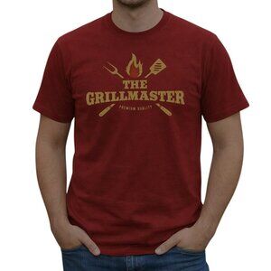 The Grillmaster Mens Graphic T Shirt Medium Crew Neck Deep Red Premium Quality
